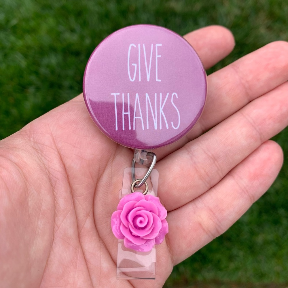 Give Thanks Rae Dunn Retractable Badge Holder